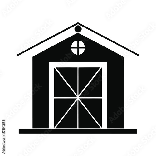 Barn door with rail silhouette for country home design and vintage architecture themes