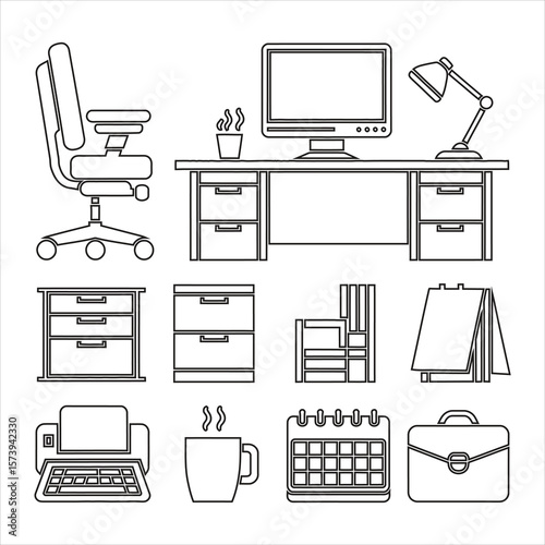 Office desk setup with computer chair and accessories office chair lamp