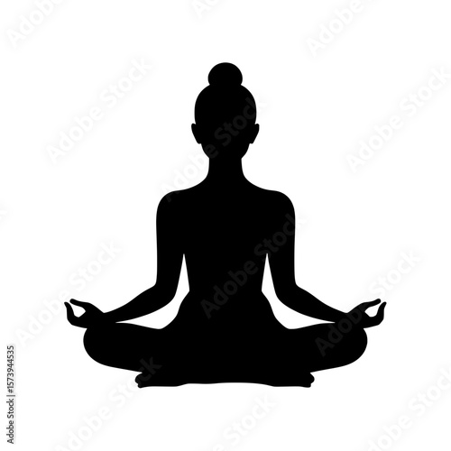 Simple silhouette of a woman in lotus yoga pose. Minimal vector design perfect for meditation, wellness, fitness, and spiritual or health-themed projects.