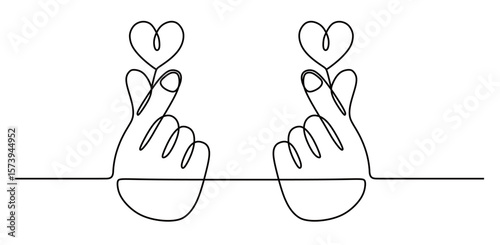 continuous line art of a hand making a fist and forming a love