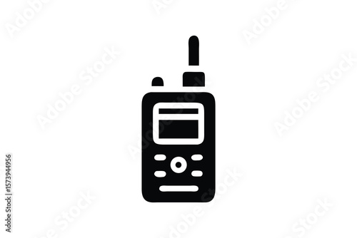Modern Two-Way Radio Communication Device Icon:  Black and White Minimalist Style,  Clean Professional Design,  Reliable Instant Messaging Concept,  Security and Emergency Services Technology Illustra