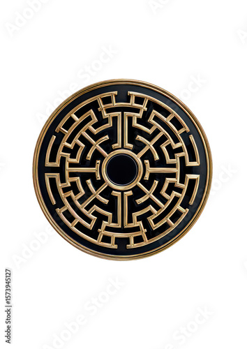 Intricate gold labyrinth design against a black background illustrating complexity and navigation