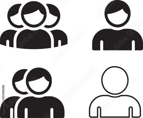 People icon set featuring vector silhouettes of diverse business team avatars and social communication symbols