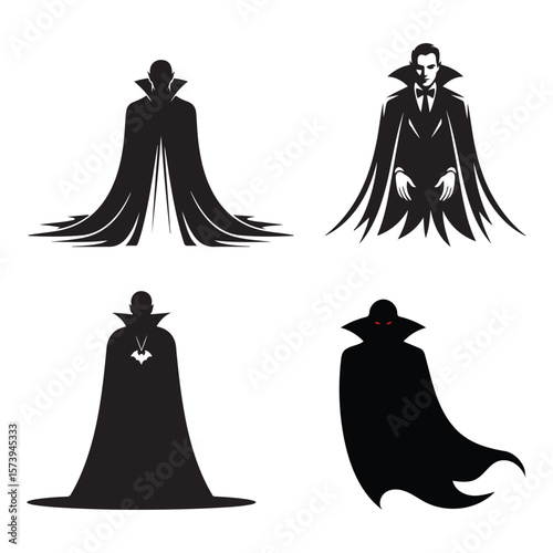 Set of Halloween Vampire silhouette vector art illustration.