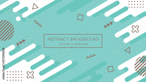 テキストスペースのあるミントカラーのレトロなデザインの幾何学模様の抽象的な背景素材。16:9サイズのベクターイラスト