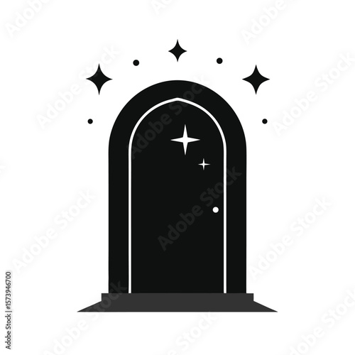 Magic portal door silhouette with sparkles for fantasy concept and mystical entrance