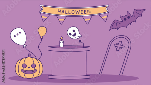 halloween podium purple color pumpkin smile ball