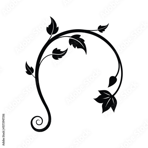 Leafy floral corner scroll frame silhouette for nature inspired card and decor layout