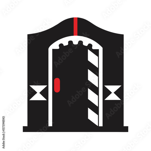Backstage theater door with exit sign silhouette for entertainment icons and stage art