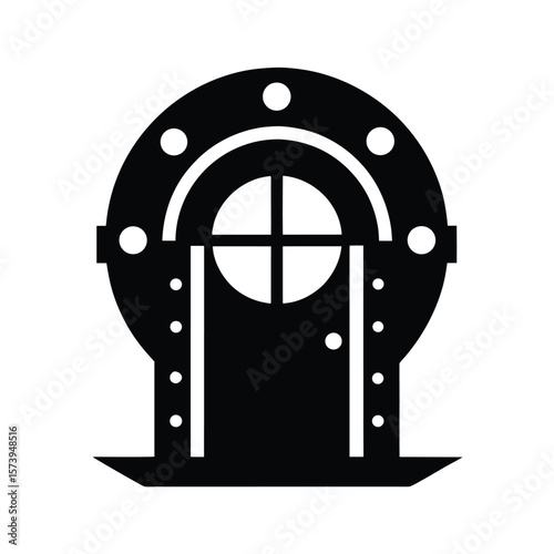 Nautical cabin door with porthole silhouette for old ship design and sailor themed art