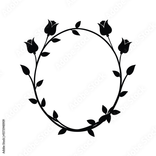 Floral frame silhouette with buds and thorns for natural contrast in wedding stationery