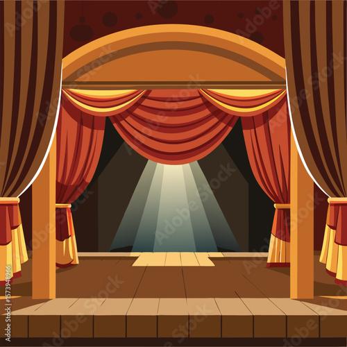 Theater stage red curtains spotlight vector