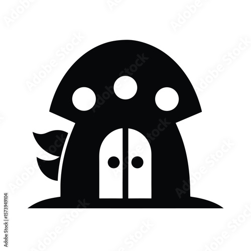 Child size fairytale mushroom house silhouette for storybook themes and fantasy decor