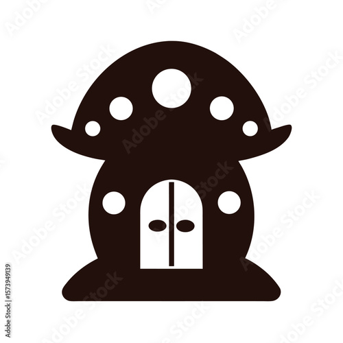 Fairytale mushroom home silhouette for kids book illustrations and enchanted scenery