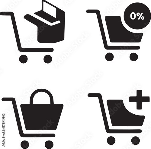 This vector shopping cart icon set is perfect for web commerce and retail design, symbolizing the add to cart button for any online store or market