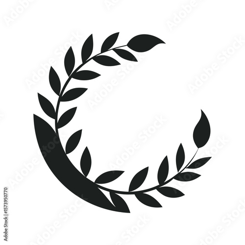 Crescent floral wreath silhouette with soft leaves for elegant rustic decorative layout