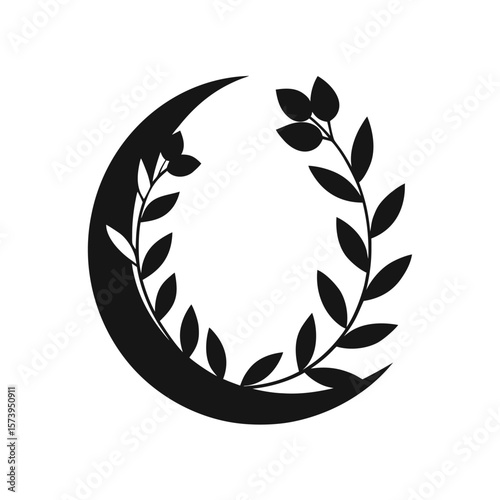 Soft floral crescent wreath silhouette design for vintage style botanical themed borders