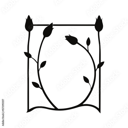 Rosebuds and long stems forming border silhouette for love garden or floral branding frame  