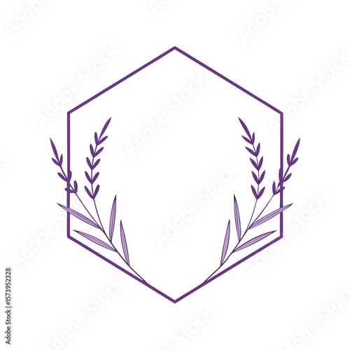 Hexagon shaped frame with lavender silhouette for rustic decor and natural frame design