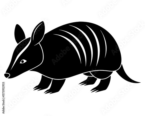 Armadillo vector black animal silhouette on white background