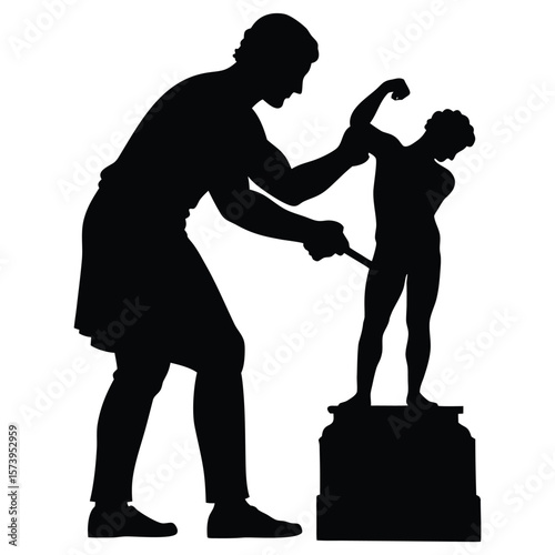 Silhouette of a Sculptor Chiseling a Statues