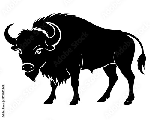 Buffalo vector black animal silhouette on white background