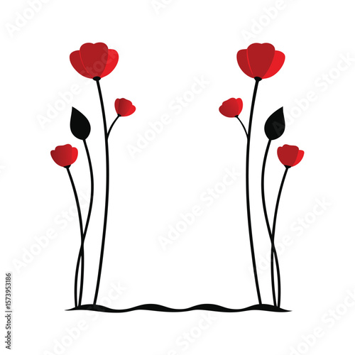 Poppy stem circular frame silhouette for floral wedding borders and natural themed design