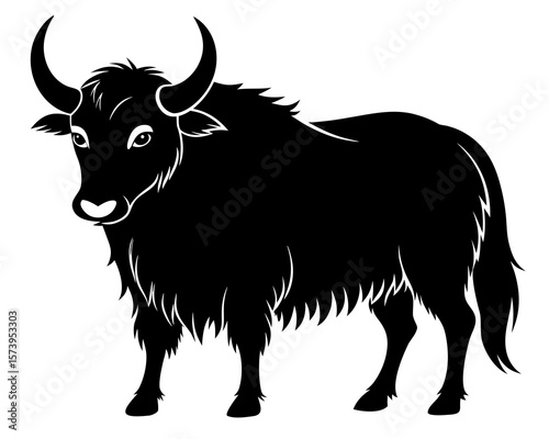 Yak vector black animal silhouette on white background