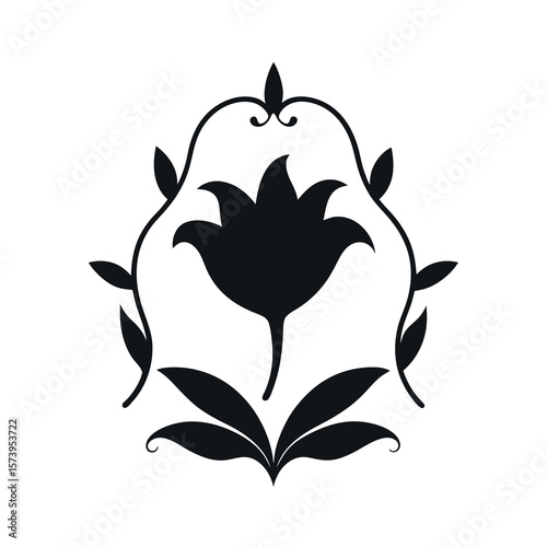 Top and bottom floral edge frame silhouette for minimal invitation or decorative border use  