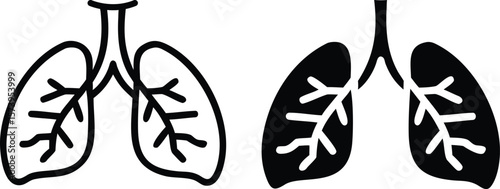 Lung Organ Icon Set – Black and White Human Respiratory Anatomy Vector Illustration