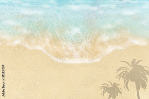 海と砂浜と椰子の木の背景イラスト
(effected photo and illustration)