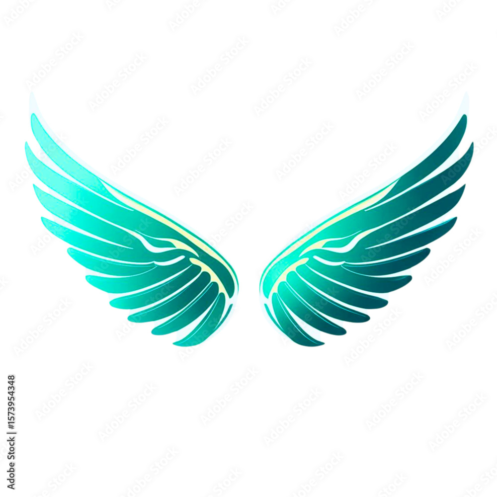 Fototapeta premium Stylized teal angel wings with a glowing outline 