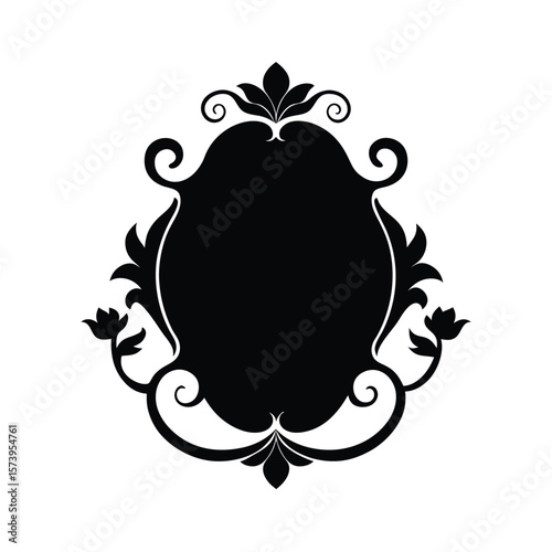 Baroque inspired frame silhouette with elegant curls for vintage wedding and ornate cards