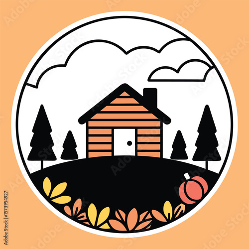 Cozy cabin with autumn foliage house trees
