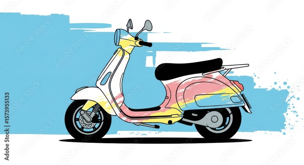 Obraz premium Retro Scooter Illustration with Pastel Colors and Dynamic Lines