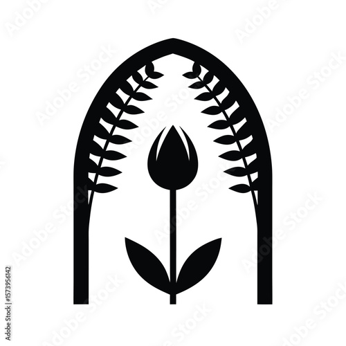 Tulip and fern symmetrical top border silhouette for garden inspired wedding and floral design  