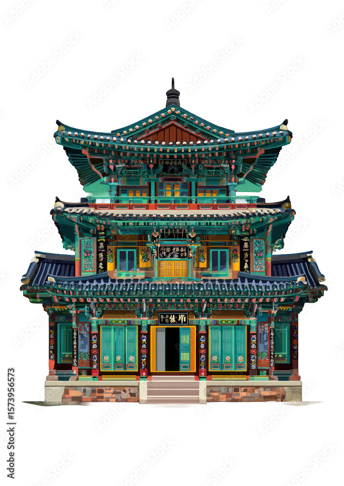 Obraz premium A meticulously crafted, vibrant architectural structure featuring ornate detailing and a