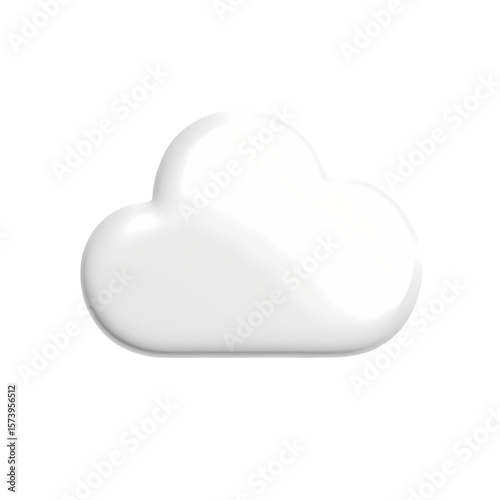 Minimal 3D cloud icon in glossy white plastic style on black background representing cloud computing, digital storage, internet sync, online data transfer, and modern technology concept