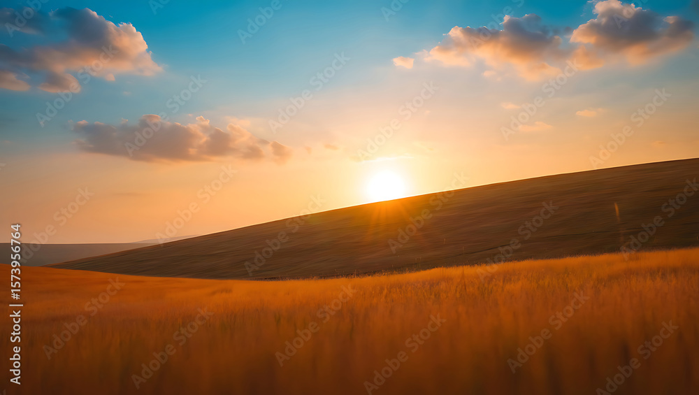 Obraz premium Golden Wheat Field Sunset: Serene Landscape Photography, Warm Tones, Peaceful Mood