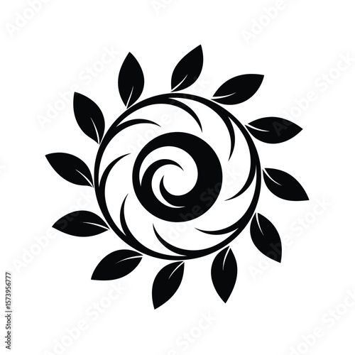 Creative abstract spiral floral frame silhouette for modern wedding and nature themes