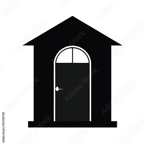Half open stable door silhouette for farm architecture and rural environment graphics