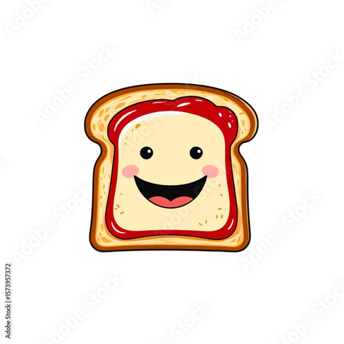 Happy toast with strawberry jam character smiling brightly