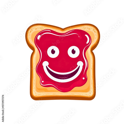Happy toast with strawberry jam face smiling brightly