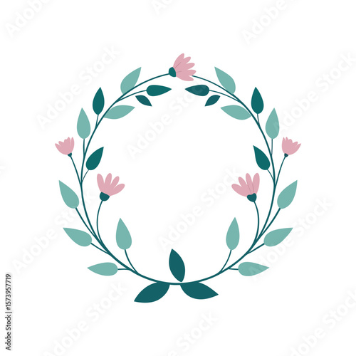 Garden inspired wreath silhouette with buds and soft leaves for natural decoration art
