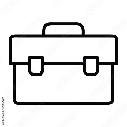 Black and white outlined briefcase icon for business travel and office work presentations