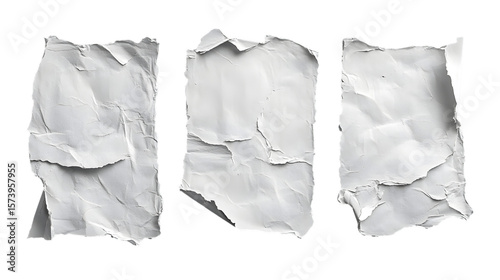 Three Crumpled Pieces of Blank White Paper Shown from Different Angles in a Minimalist Style