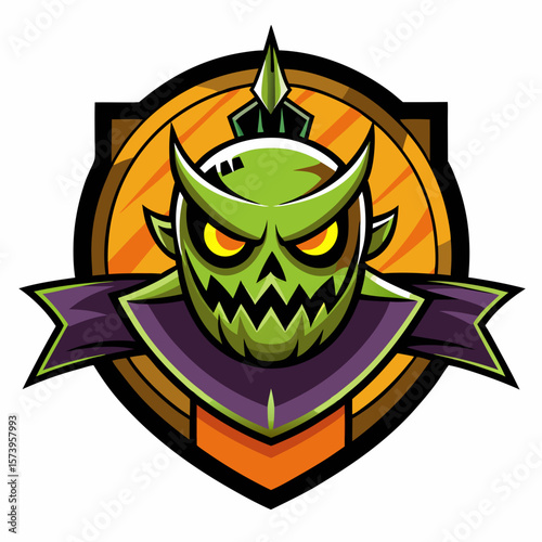 Abstract vector illustration of logo for celebrating children's holiday,halloween yellow pumpkin poster closeup on background.Halloween drawing consisting of tag,label,smile,monster,poster,face,party.
