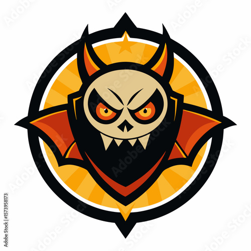 Abstract vector illustration of logo for celebrating children's holiday,halloween yellow pumpkin poster closeup on background.Halloween drawing consisting of tag,label,smile,monster,poster,face,party.