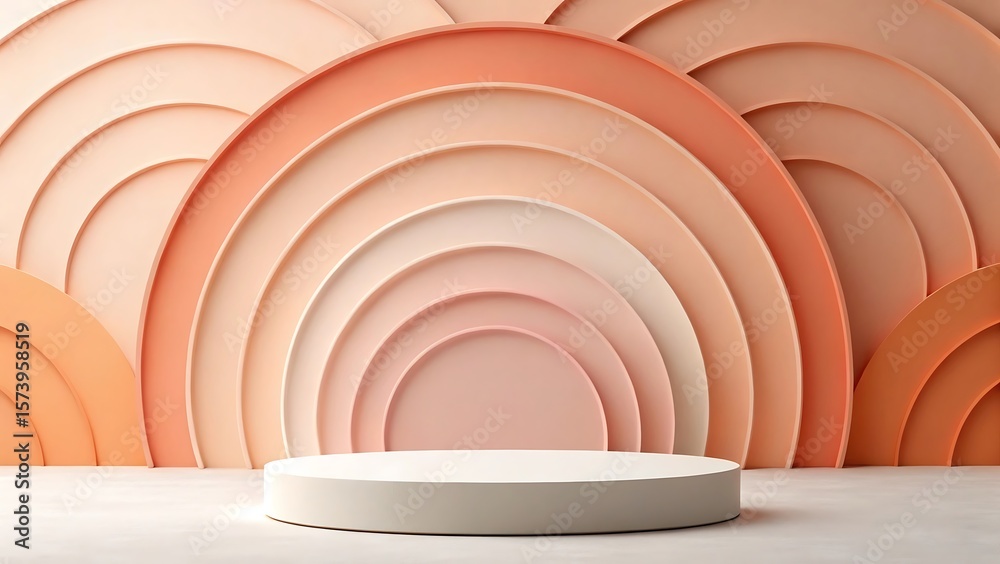 Obraz premium Abstract Pastel Orange and Beige Circular Background with White Product Display Podium