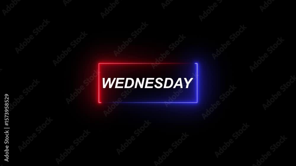 Abstract Wednesday text icon animation. Neon shine Day Wednesday text sign icon animation on isolated on black background.4k motion video.